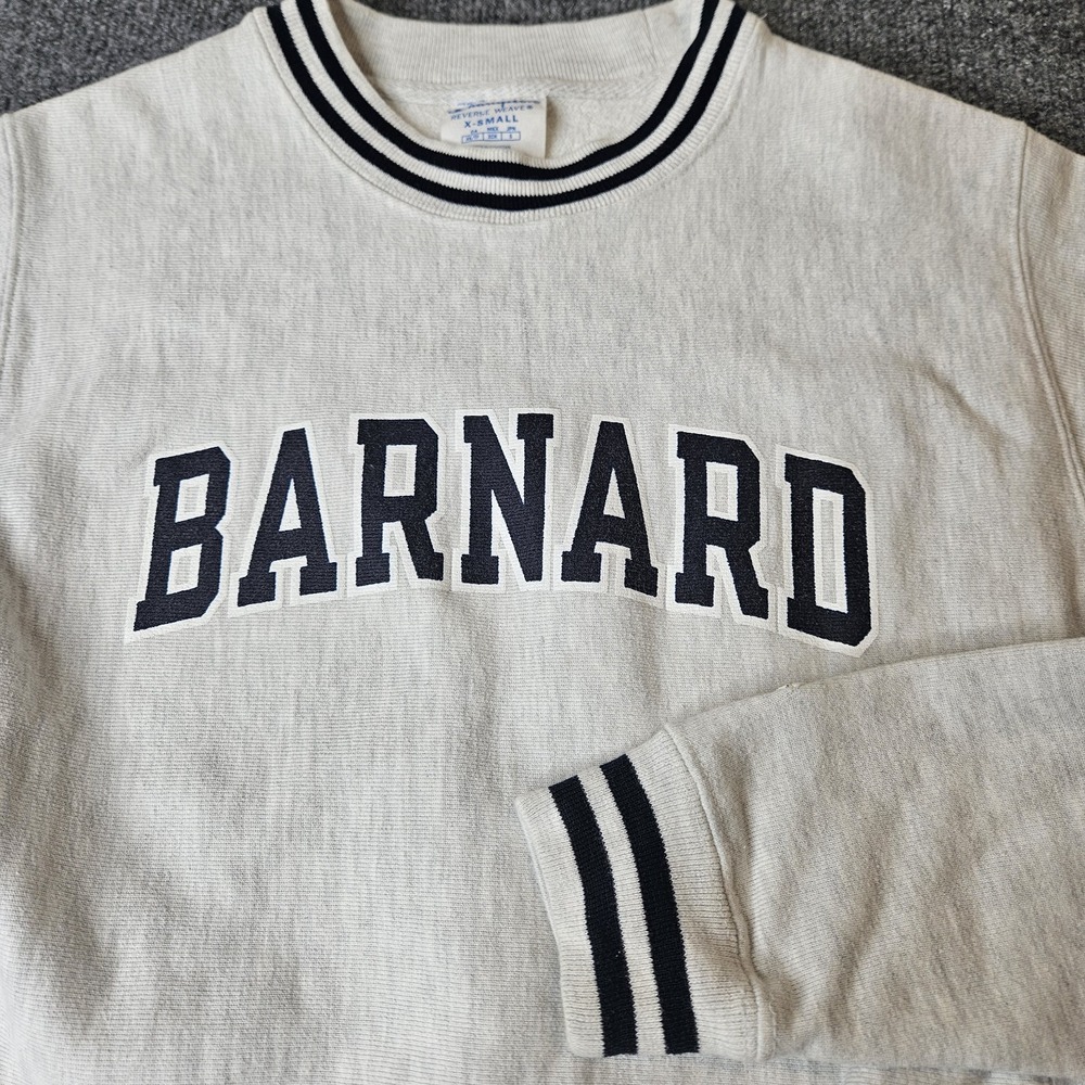Barnard College Champion‎ Reverse Weave Sweatshirt Gray  Size XS Stripe Ribbing